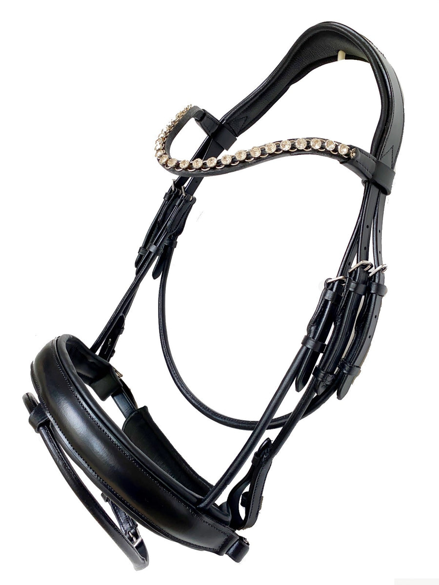 Black Rolled Leather Hanoverian Bridle - Rose Gold Or White Browband ...